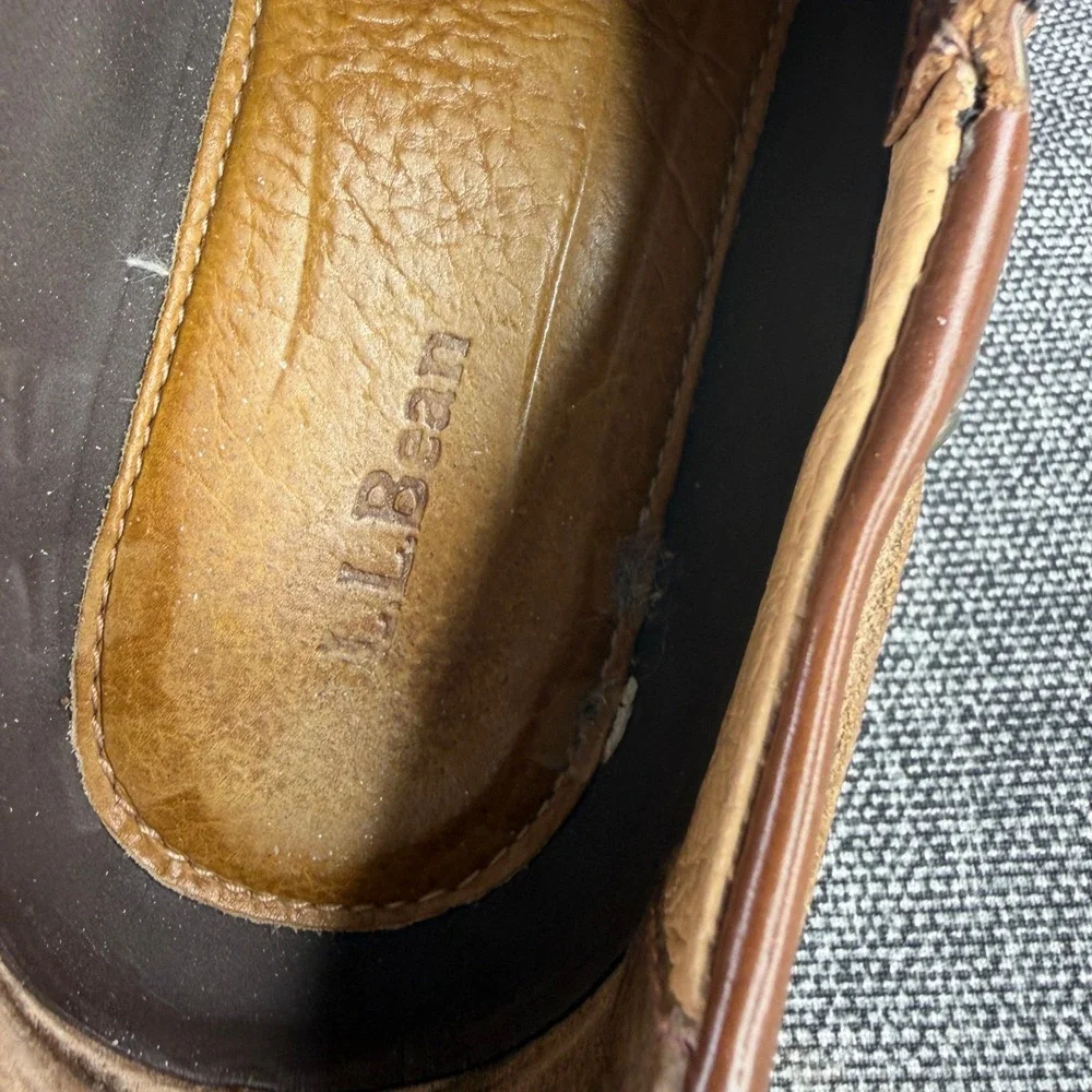 LL Bean Boat Shoes Mens 10 Brown Leather Lug Sole Moccasin Loafers 244472